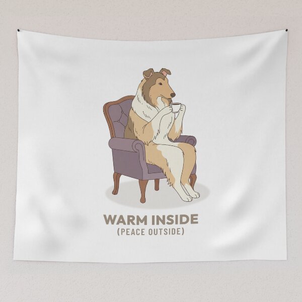 Item preview, Slow Living Collie Dog Drinking Coffee Vintage Art designed and sold by COZY VINTAGE animal.