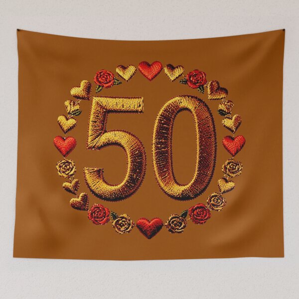 Item preview, 50th birthday or golden wedding anniversary: embroidered hearts and roses designed and sold by Segasprojects.