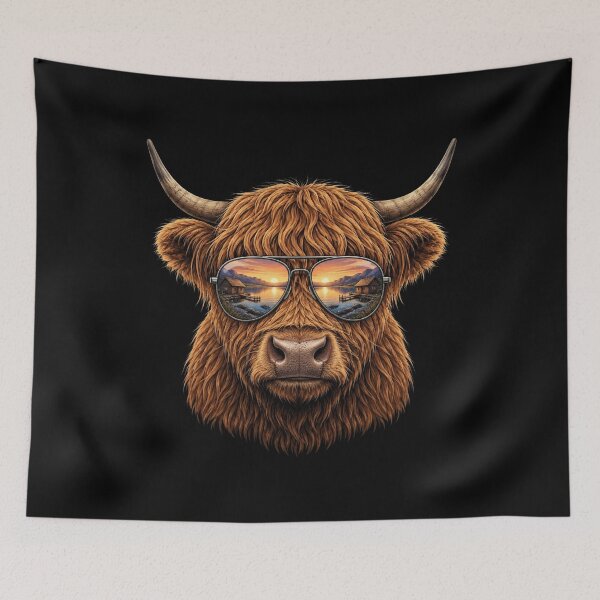 Item preview, Cool Highland Cow With Sunglasses Retro Animal Graphic designed and sold by bilal sibgui.