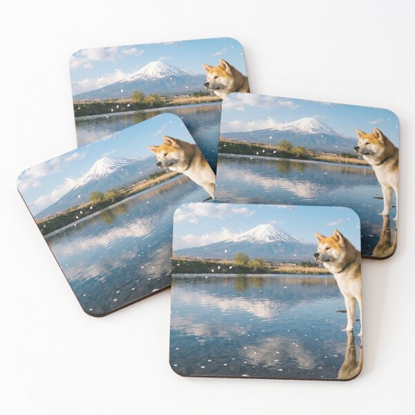 Item preview, Dog by the Lake with Mount Fuji and Cherry Blossoms designed and sold by NAGAMARU3.