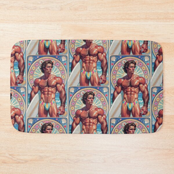 Item preview, Muscular Surfer Holding Surfboard designed and sold by ZhivanCrimson.
