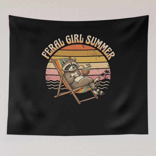 Item preview, Feral Raccoon Chillin' Summer Retro Sunset designed and sold by snowry.