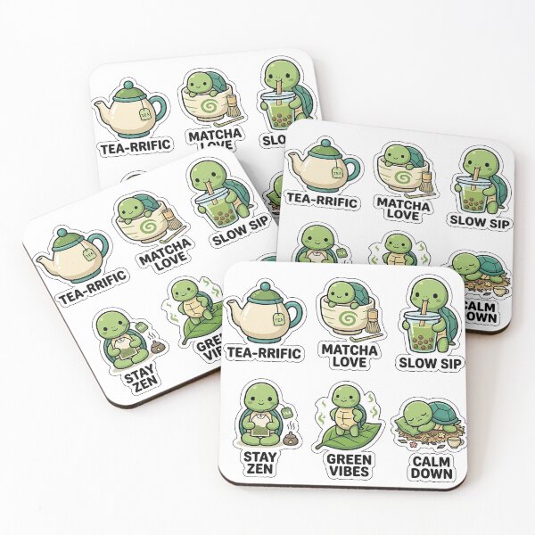 Item preview, Kawaii Turtle-Tea Sticker Pack - Cute Turtle & Matcha Puns designed and sold by SimpleP.