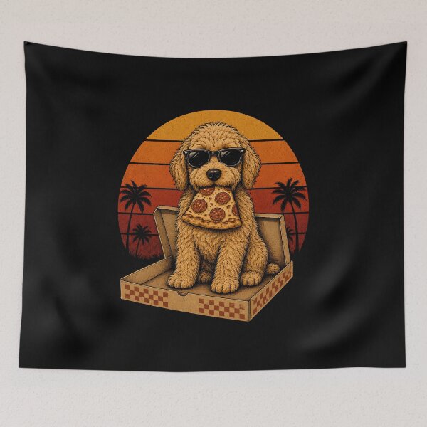 Item preview, Goldendoodle Eating Pizza designed and sold by zoes-ink.