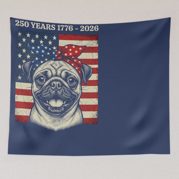 Item preview, Pug American Flag Bandana 250 Years 1776-2026 designed and sold by d247.