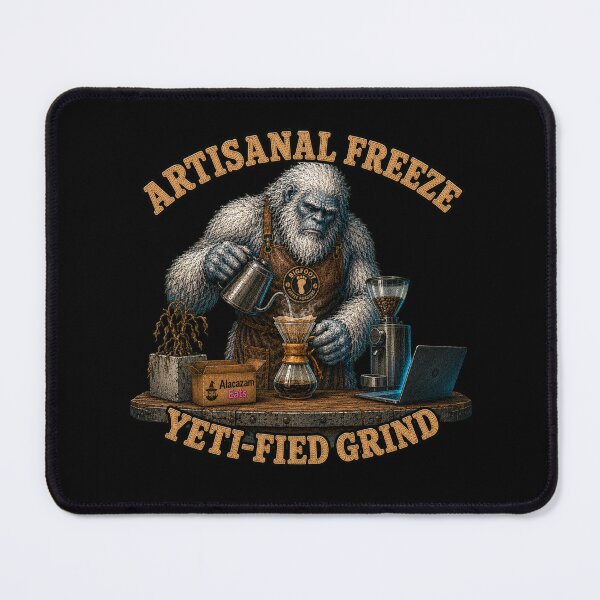 Item preview, Funny Yeti Barista Pour Over Coffee Retro Graphic Tee designed and sold by Mythic Ink Studio.