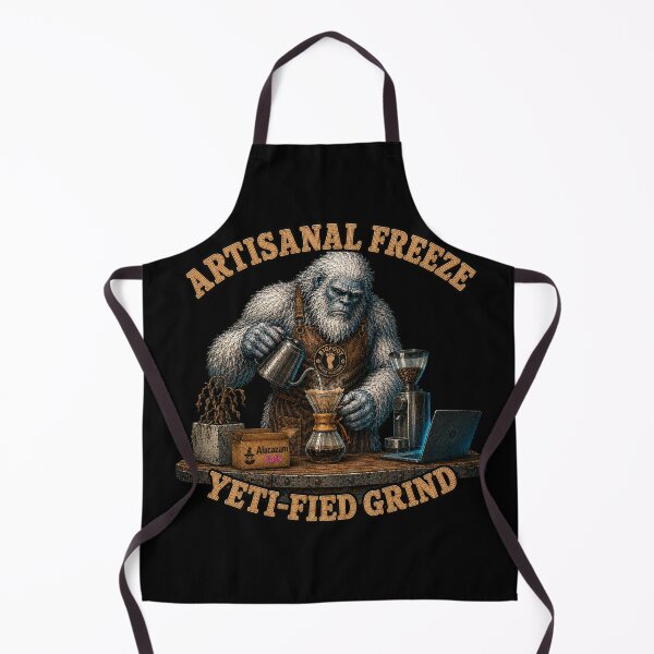 Item preview, Funny Yeti Barista Pour Over Coffee Retro Graphic Tee designed and sold by Mythic Ink Studio.