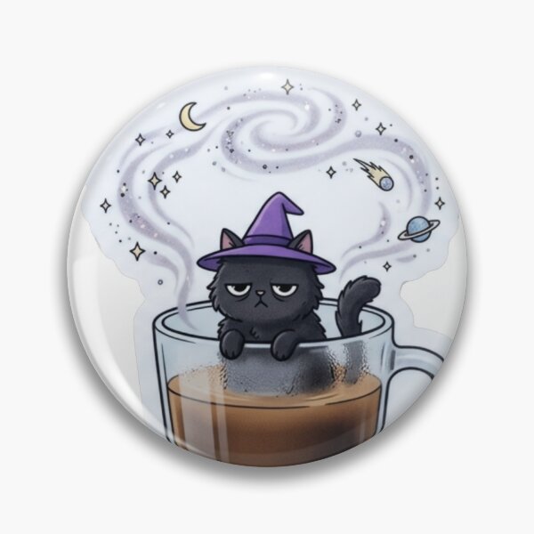 Item preview, Mundane Sorcery - Grumpy Black Cat In Coffee Mug Sticker designed and sold by PerfectTerrible.
