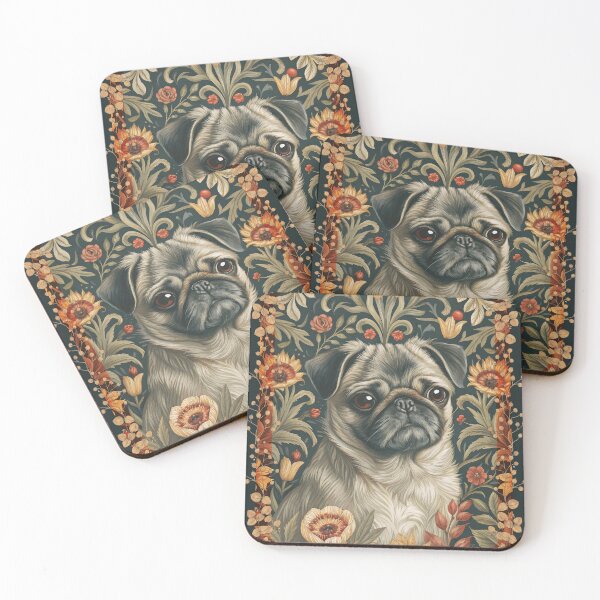 Item preview, Fawn Pug Dog in Victorian Floral Tapestry designed and sold by AntiqueImages.