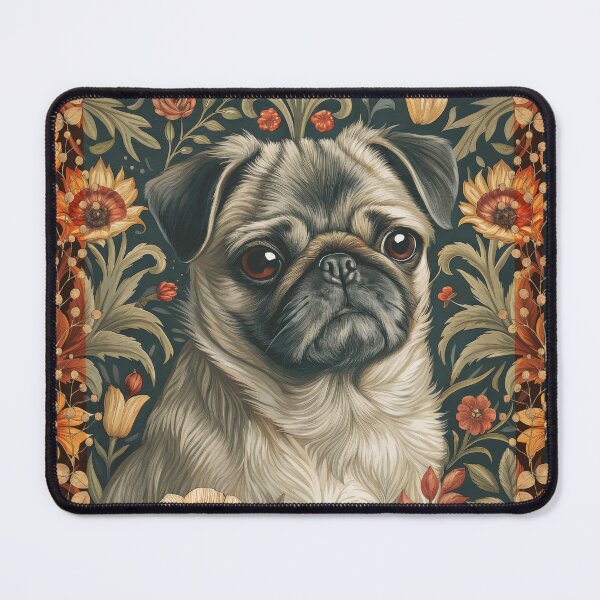 Item preview, Fawn Pug Dog in Victorian Floral Tapestry designed and sold by AntiqueImages.