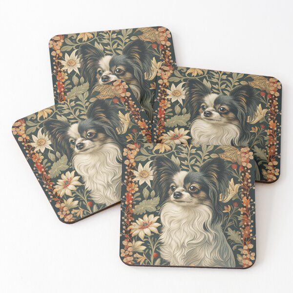 Item preview, Tricolor Papillon Dog Vintage Floral Art designed and sold by AntiqueImages.