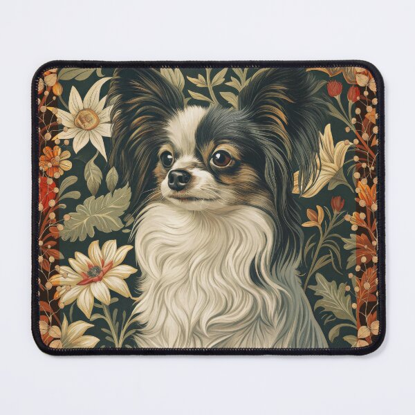 Item preview, Tricolor Papillon Dog Vintage Floral Art designed and sold by AntiqueImages.