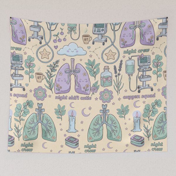 Item preview, Cute Respiratory Therapist Night Shift Pattern | Kawaii RT Squad Lungs & Stethoscope Pastel Design designed and sold by ClinicalHubs.