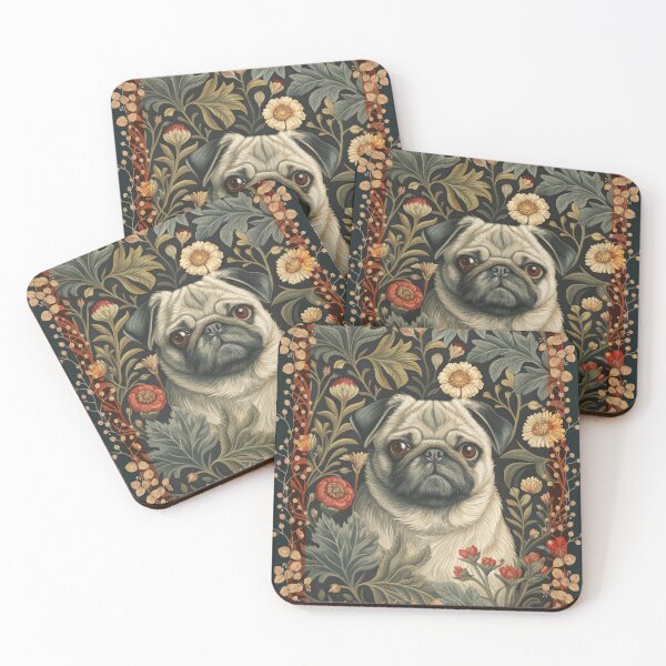 Item preview, Vintage Pug Dog William Morris Style Floral designed and sold by AntiqueImages.