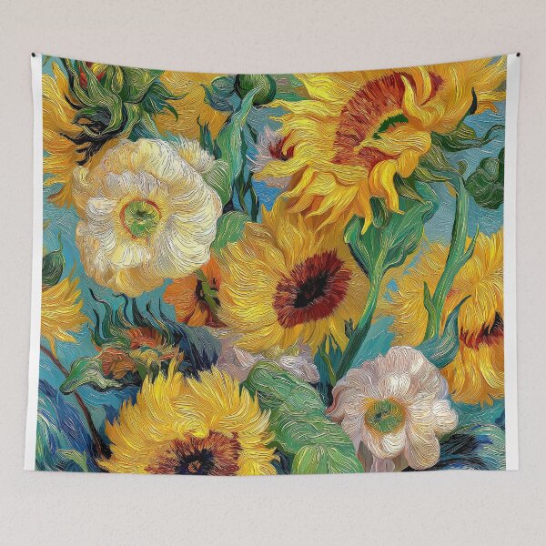 Item preview, Van Gogh Style Sunflowers & White Flowers Impressionist Floral Art Print designed and sold by Artistic Gift Print.