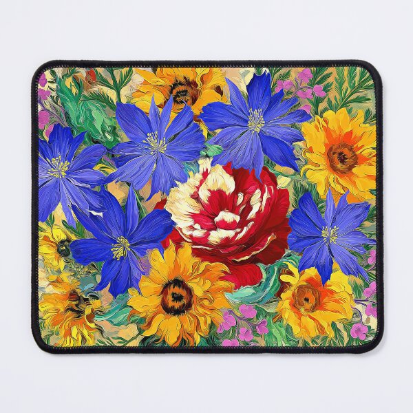 Item preview, Vibrant Wildflower Bouquet Oil Painting Blue Sunflower Floral Art Print designed and sold by Artistic Gift Print.