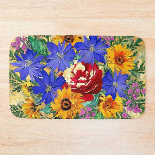 Item preview, Vibrant Wildflower Bouquet Oil Painting Blue Sunflower Floral Art Print designed and sold by Artistic Gift Print.