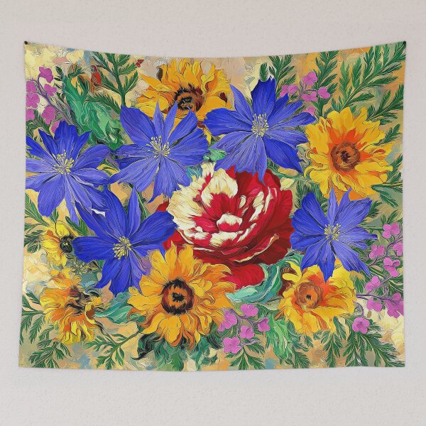Item preview, Vibrant Wildflower Bouquet Oil Painting Blue Sunflower Floral Art Print designed and sold by Artistic Gift Print.
