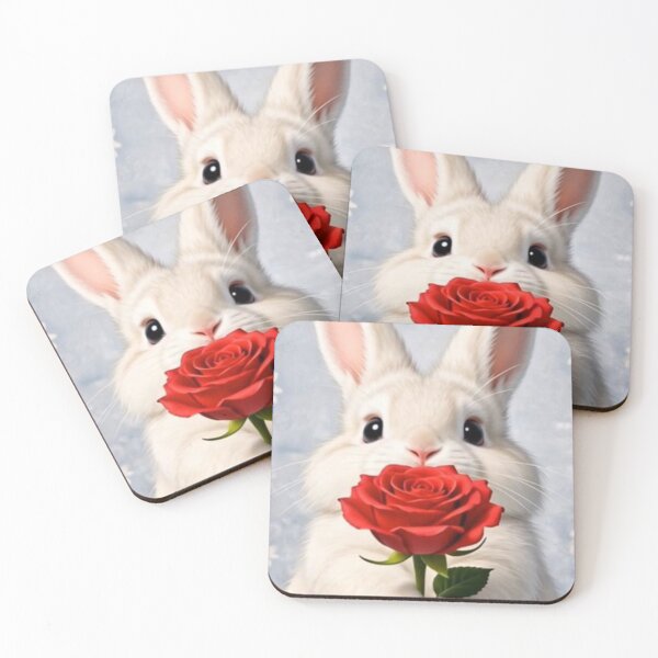 Item preview, Adorable White Bunny with Red Rose - Whimsical Romantic Rabbit Art designed and sold by lovelistivkaa.