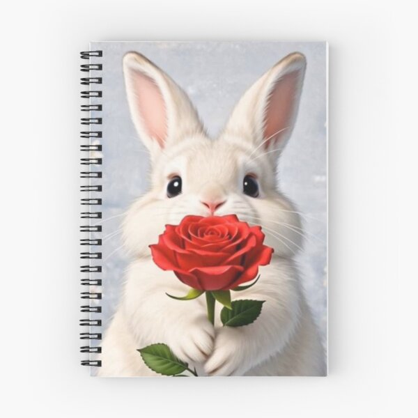 Item preview, Adorable White Bunny with Red Rose - Whimsical Romantic Rabbit Art designed and sold by lovelistivkaa.