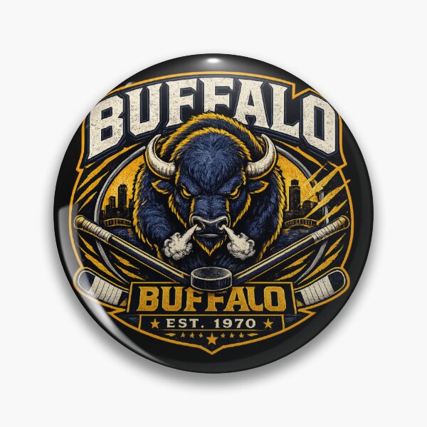 Item preview, Buffalo Hockey Charging Mascot Logo | Blue Gold Hockey Fan Design designed and sold by TKOprintdesigns.