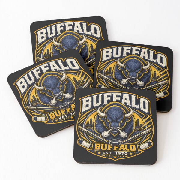 Item preview, Buffalo Hockey Charging Mascot Logo | Blue Gold Hockey Fan Design designed and sold by TKOprintdesigns.