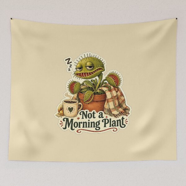 Item preview, Sleepy Venus Flytrap vintage Sticker – Not a Morning Plant Funny Plant Lover Coffee Sticker designed and sold by YuliaHulia.
