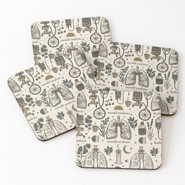 Item preview, Moonlit Medicine Respiratory Therapist Pattern | Cozy Vintage RT Aesthetic Medical Collage designed and sold by ClinicalHubs.