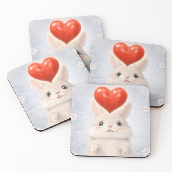 Item preview, Little Bunny with Floating Red Heart - Whimsical Fluffy Rabbit Art designed and sold by lovelistivkaa.