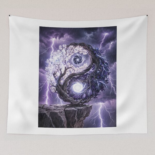 Item preview, Yin Yang Tree Storm Lightning Cliff designed and sold by kmiArtistIA.