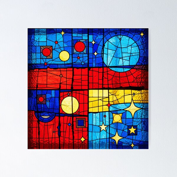 Item preview, midnight geometry 2 stained glass colorful geometric abstract design designed and sold by SmashingDeals.