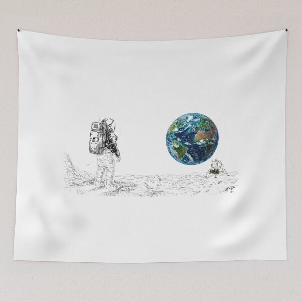 Item preview, Astronaut on the Moon - White Line Art & Earth view designed and sold by Pedrojezu.