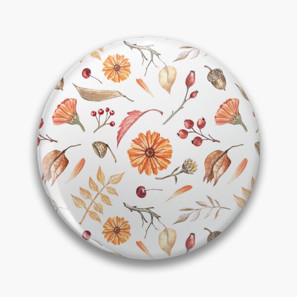 Item preview, Autumn Flowers and Leaves Pattern on White designed and sold by Flowersforbear.