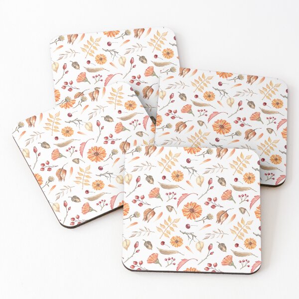 Item preview, Autumn Flowers and Leaves Pattern on White designed and sold by Flowersforbear.