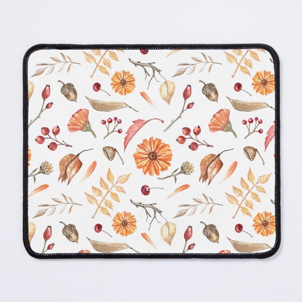 Item preview, Autumn Flowers and Leaves Pattern on White designed and sold by Flowersforbear.