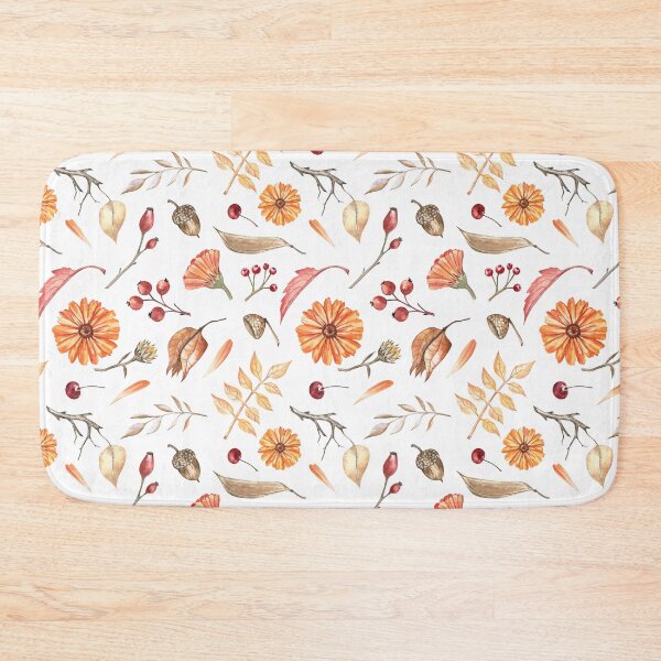 Item preview, Autumn Flowers and Leaves Pattern on White designed and sold by Flowersforbear.