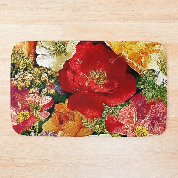 Item preview, Lush Garden Flowers Oil Painting Red Peony Rose Poppy Floral Art Print designed and sold by Artistic Gift Print.