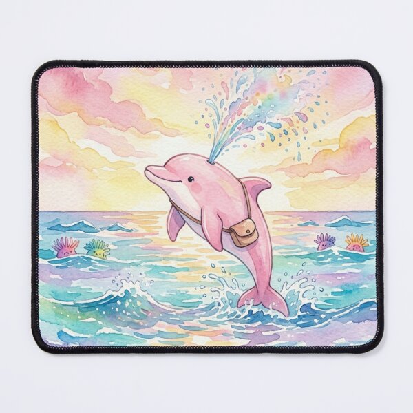 Item preview, Cute Pink Dolphin Adventure Watercolor designed and sold by 0606PM.