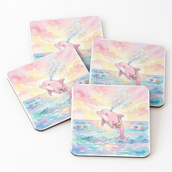 Item preview, Cute Pink Dolphin Adventure Watercolor designed and sold by 0606PM.
