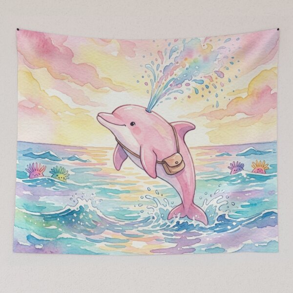 Item preview, Cute Pink Dolphin Adventure Watercolor designed and sold by 0606PM.