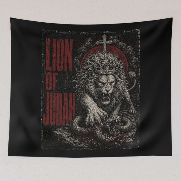 Item preview, Lion of Judah Crowned Serpent Cross Dark Grunge Revelation 5:5 Biblical Faith Metal Streetwear Vintage Distressed Dark designed and sold by Blood Washed Apparel.