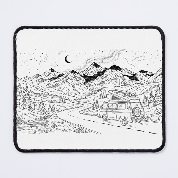 Item preview, Camper Van Mountain Journey Line Art designed and sold by Pedrojezu.