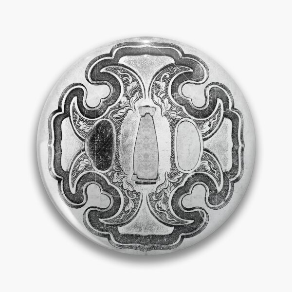 Item preview, Ornate Silver Tsuba Japanese Katana Sword Guard Dark designed and sold by Ghoul Enterprises.