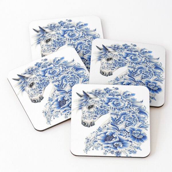 Item preview, Ornate blue flower horse illustration  designed and sold by NivyasArtistry.
