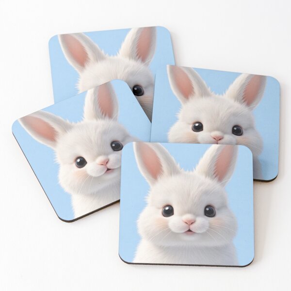 Item preview, Minimalist Fluffy White Bunny - Cute Baby Rabbit on Blue Sky Background designed and sold by lovelistivkaa.