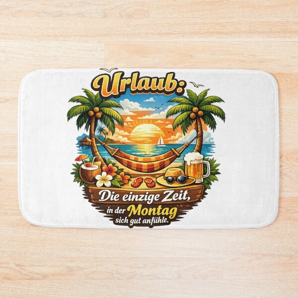Item preview, Sun, beach, good vibes on Monday design – Tropical beach motif with palm trees, hammock & sunset for holiday feelings designed and sold by CoolContent Factory.