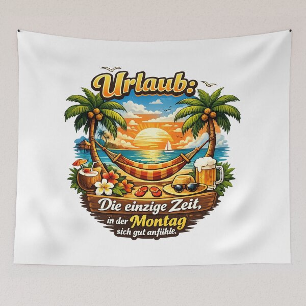 Item preview, Sun, beach, good vibes on Monday design – Tropical beach motif with palm trees, hammock & sunset for holiday feelings designed and sold by CoolContent Factory.