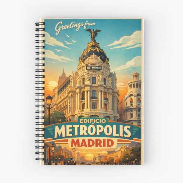 Item preview, Saludos desde Edificio Metrópolis Madrid – Retro España Póster designed and sold by Earth Celebration Designs.
