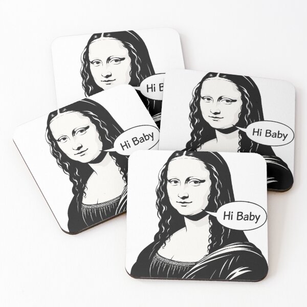 Item preview, Mona Lisa Says Hi Baby – Black and White Pop Art Parody designed and sold by Unreasonableart.