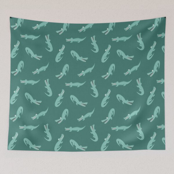 Item preview, Green Alligators Cute Gators On Dark Green designed and sold by SamAnnDesigns.